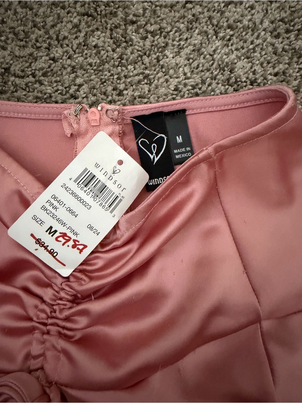Windsor Pink Satin Ruched Drawstring Mini Skirt - Picture 3 of 3